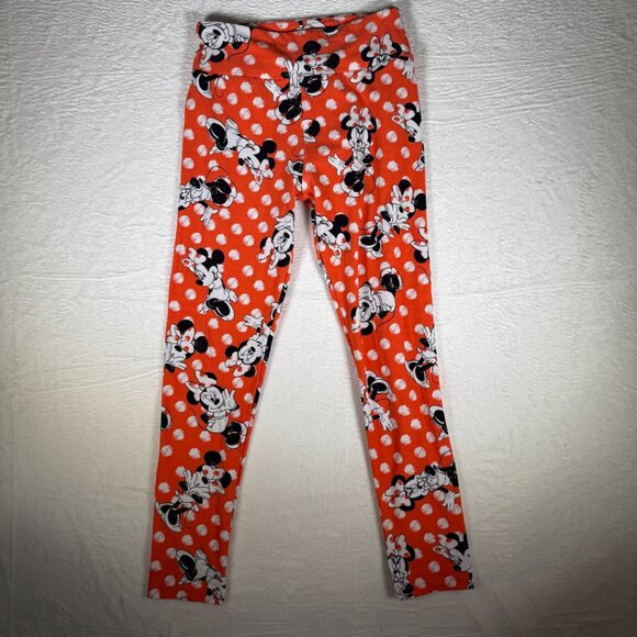LuLaRoe Disney TC MINNIE MOUSE Citrus Orange POLKA DOT Leggings One Size - Picture 1 of 8